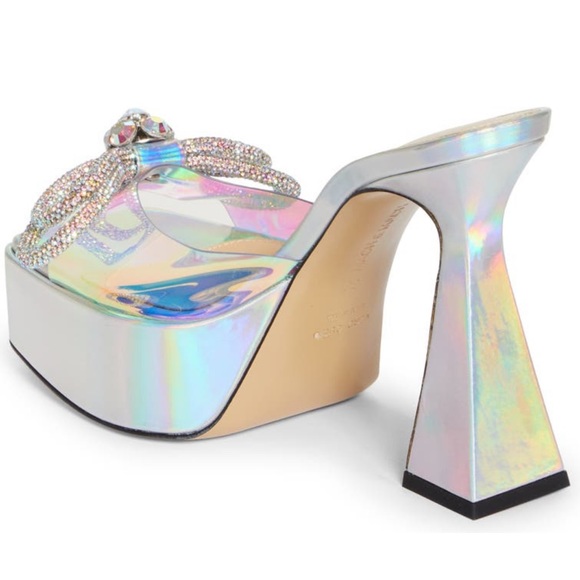 Mach & Mach Double Bow Platform Slide Sandals Iridescent - Picture 2 of 9